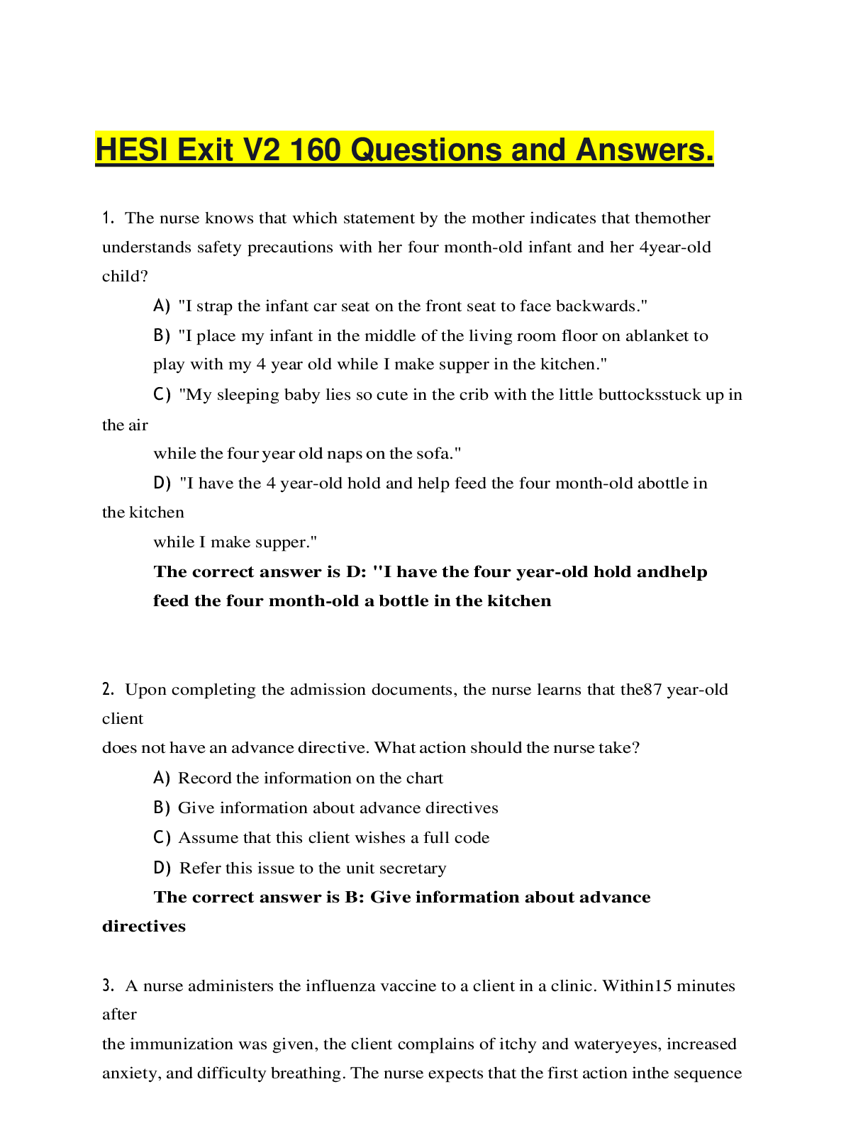 Preview of 2021/2022 HESI RN EXIT EXAM V2 FULL 160 QUESTIONS AND ANSWERS.